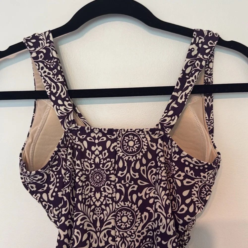 Lands' End Grecian Slender Slendertex One-Piece Swimsuit Purple and Cream‎
